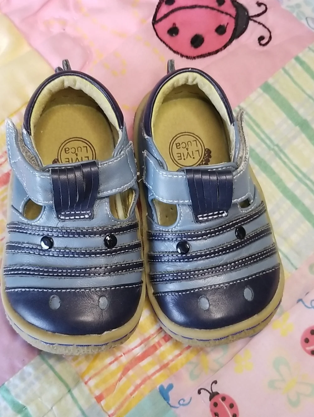 Livie & Luca Light Blue and Navy Blue Leather Zebras Size 5